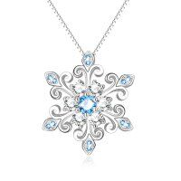 wholesale 925 Sterling Silver Blue Crystal Snowflake Pendant Necklace for Women- Rhodium Plated