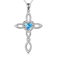 wholesale Sterling Silver Celtic Knot Cross Pendant Necklace Irish Infinity Love Heart Religious Jewelry Gift for Women Girls - Rhodium Plated- Rhodium Plated