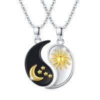 wholesale 925 Sterling Silver Ying Yang Sun & Moon Stars Couples Necklaces for Women- Rhodium And Gold Plated