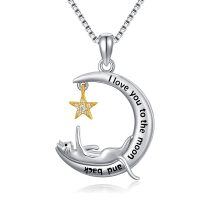 wholesale 925 Sterling Silver Cat Moon Star Pendant Necklace for Women- Rhodium And Gold Plated
