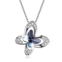 wholesale Sterling Silver Crystal Butterfly Pendant Necklace Morpho Helena Design - Rhodium Plated- Rhodium Plated