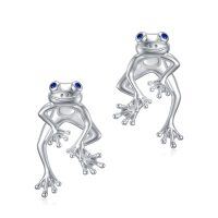 wholesale 925 Sterling Silver Blue Crystal Frog Stud Earrings - Adorable Animal Jewelry for Women- Rhodium Plated