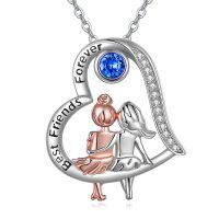 wholesale 925 Sterling Silver Blue Crystal Ballerina Best Friends Forever Heart Pendant Necklace Christmas Gifts for Women Sisters Friendship Jewelry- rhodium