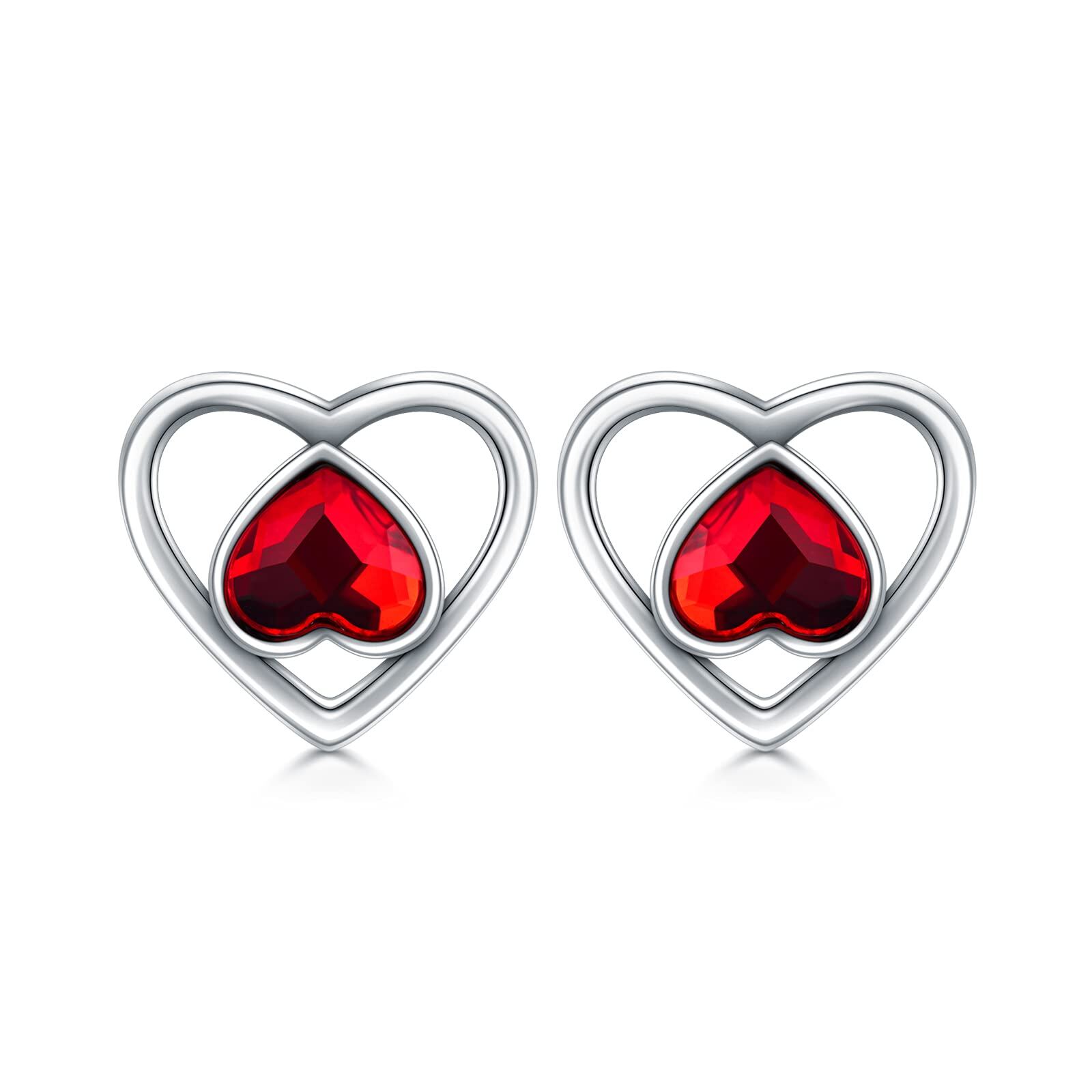 Sterling Silver Heart Earrings - Rhodium Plated- Rhodium Plated