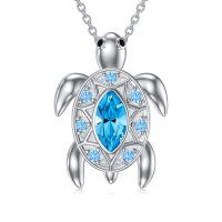 wholesale 925 Sterling Silver Blue CZ Sea Turtle Pendant Necklace for Women- Rhodium Plated