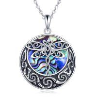 wholesale 925 Sterling Silver Round Abalone Shell Dragonfly Pendant Necklace for Women- Rhodium Plated