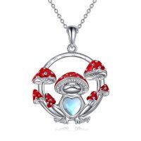 wholesale 925 Sterling Silver Red Mushroom Heart Moonstone Frog Pendant Necklace for Women- Rhodium Plated