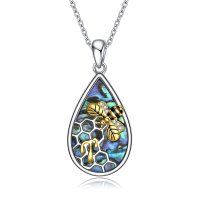 wholesale 925 Sterling Silver Abalone Shell Honeycomb Bee Pendant Necklace for Women- Rhodium And Gold Plated