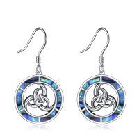 wholesale 925 Sterling Silver Celtic Knot Abalone Shell Inlay Dangle Earrings for Women- Rhodium Plated