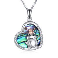 wholesale 925 Sterling Silver Abalone Shell Mother & Child Frog Heart Pendant Necklace for Women- rhodium