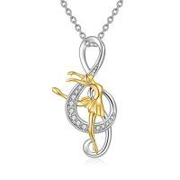 wholesale 925 Sterling Silver Musical Note Ballerina Pendant Necklace for Women - Gold & White Tone- Rhodium And Gold Plated