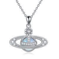 wholesale 925 Sterling Silver Blue Moonstone Planet Pendant Necklace for Women- Rhodium Plated