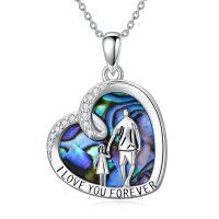 wholesale 925 Sterling Silver I Love You Forever Father Daughter Heart Pendant Necklace with Abalone Shell and Cubic Zirconia- Rhodium Plated