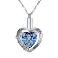 wholesale 925 Sterling Silver Blue Crystal Heart Butterfly Cremation Jewelry Urn Pendant Necklace- Rhodium Plated