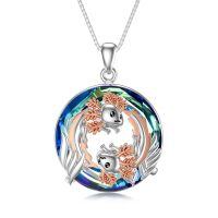 wholesale 925 Sterling Silver Blue Crystal Axolotl Pendant Necklace for Women- rhodium