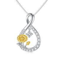 wholesale 925 Sterling Silver Two-Tone Infinity Flower Pendant Necklace with CZ and Gold Accents- Rhodium And Gold Plated