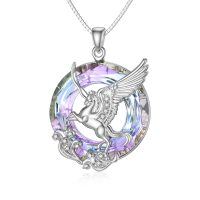 wholesale 925 Sterling Silver Purple Crystal Winged Horse Pendant Necklace for Women Fashion Jewelry- Rhodium Plated