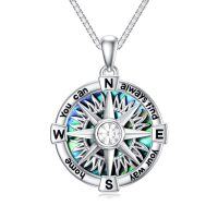 wholesale 925 Sterling Silver Abalone Shell Compass Urn Pendant Necklace with Quote You can always find your way home- Rhodium Plated