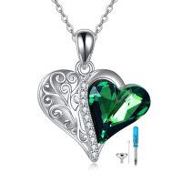 wholesale 925 Sterling Silver Heart-Shaped Green Crystal Memorial Keepsake Pendant with Funnel and Spatula Set- Rhodium Plated