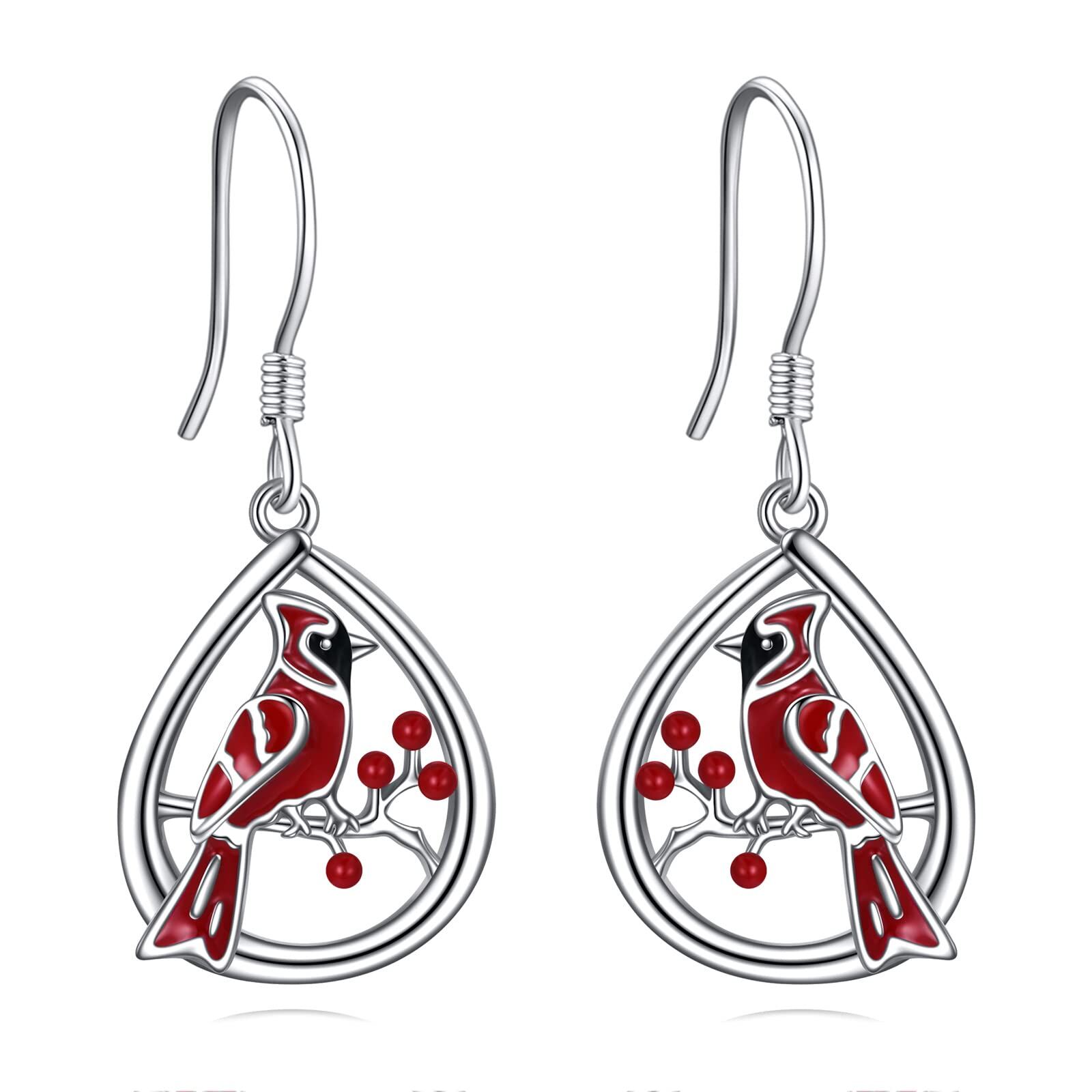 Sterling Silver Cardinal Earrings - Rhodium Plated- Rhodium Plated