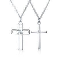 wholesale 925 Sterling Silver Cross Couple Pendant Necklaces with CZ Stones for Women- Rhodium Plated