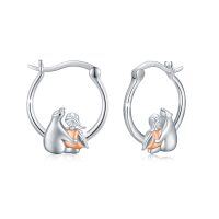 wholesale 925 Sterling Silver 925 Girls and Polar Bears Huggable Hoop Earrings for Women- rhodium