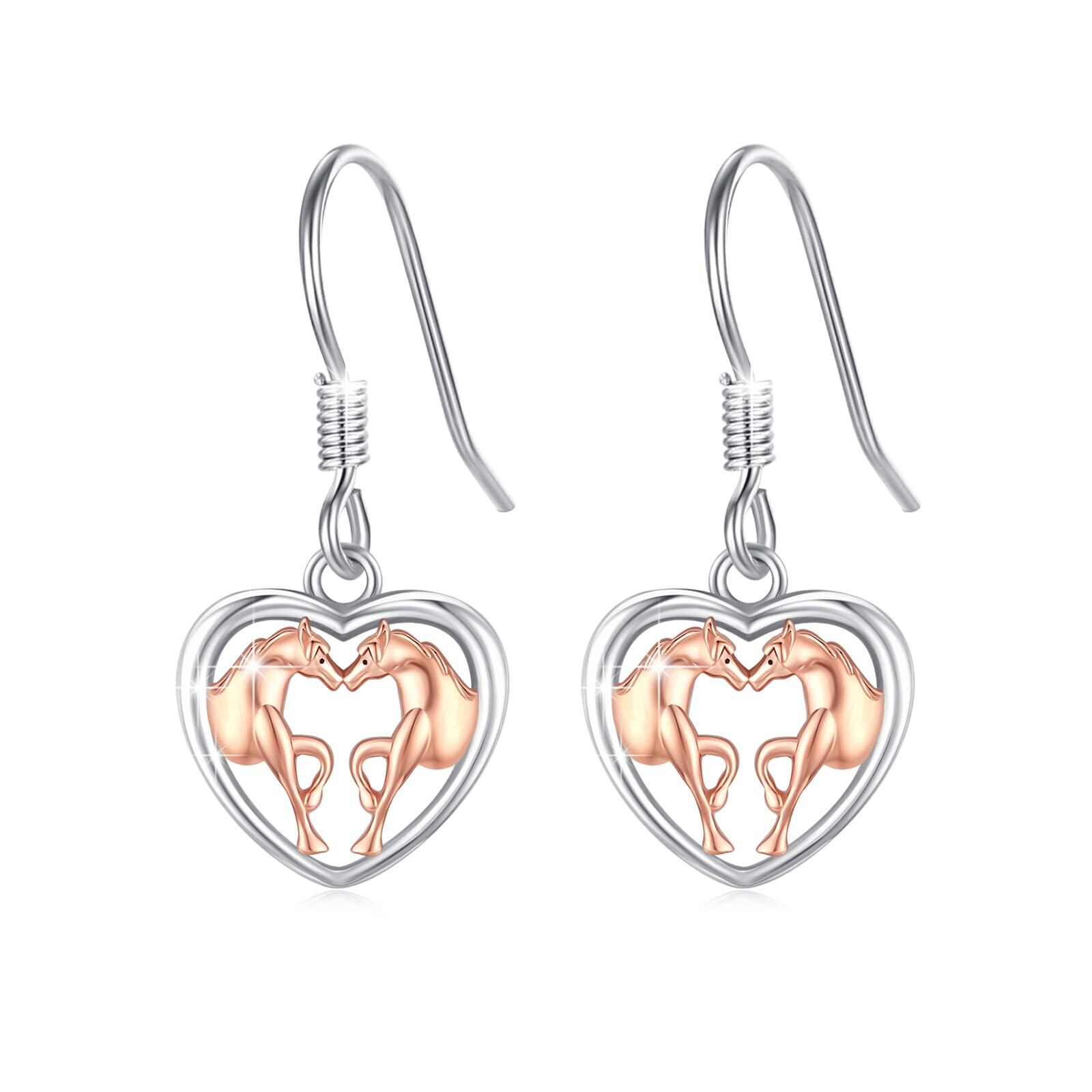 Sterling Silver Horse Earrings - rhodium-and-rose-gold-plated- rhodium
