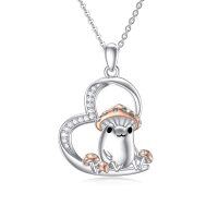 wholesale 925 Sterling Silver Frog on Mushroom Heart Pendant Necklace for Women- rhodium