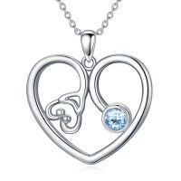 wholesale 925 Sterling Silver Heart-Shaped Blue Crystal Pendant Necklace for Women- Rhodium Plated