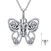 wholesale 925 Sterling Silver Butterfly Flower Cremation Jewelry Keepsake Pendant with Funnel and Fill Tool- Rhodium Plated