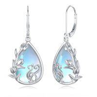 wholesale 925 Sterling Silver Teardrop Floral Moonstone Leverback Dangle Earrings for Women- Rhodium Plated