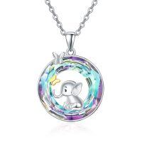 wholesale 925 Sterling Silver Rainbow Crystal Butterfly Elephant Pendant Necklace for Women- Rhodium And Gold Plated