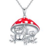 wholesale 925 Sterling Silver Mother Daughter Frog Mushroom Pendant Necklace for Women- Rhodium Plated