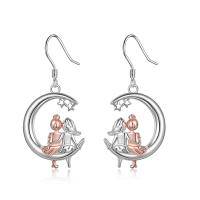 wholesale 925 Sterling Silver Moon & Stars Ballerina Sister Drop Earrings - Birthday Gifts for Women- Rhodium And Rose Gold Plated