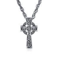 wholesale 925 Sterling Silver Celtic Knot Cross Pendant Necklace  with Chain 45cm Length- Rhodium Plated