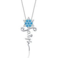 wholesale 925 Sterling Silver 925 Blue CZ Faith Cross Snowflake Pendant Necklace for Women- Rhodium Plated