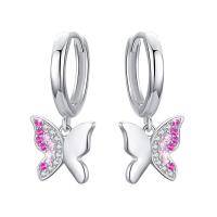 wholesale 925 Sterling Silver Pink Crystal Butterfly Hoop Earrings for Girls- Rhodium Plated