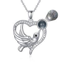 wholesale 925 Sterling Silver Dove Heart I Love You Multilingual Message Pendant Necklace for Women- Rhodium Plated