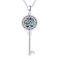 wholesale 925 Sterling Silver Abalone Shell Tree of Life Key Pendant Necklace for Women- Rhodium Plated