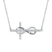 wholesale 925 Sterling Silver Faith Over Fear Infinity Cross Pendant Necklace for Women- Rhodium Plated