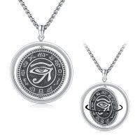 wholesale 925 Sterling Silver Egyptian Eye of Horus Rotatable Pendant Necklaces for Men- oxidized