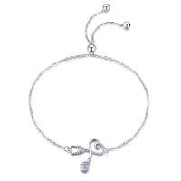 wholesale 925 Sterling Silver Heart Charm Adjustable Bangle Bracelet with Crystal Accent for Women- Rhodium Plated