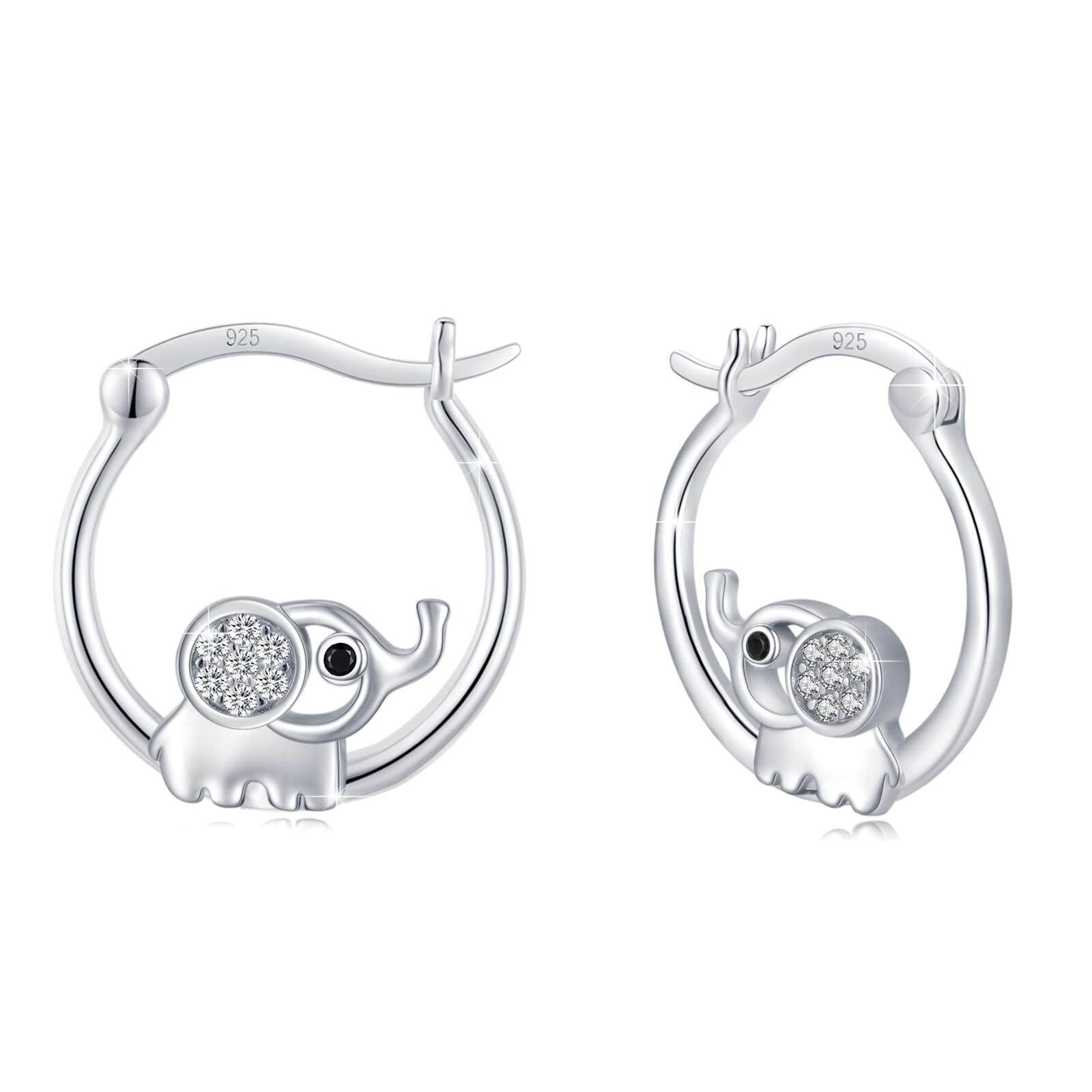 Sterling Silver Elephant Earrings - Rhodium Plated- Rhodium Plated