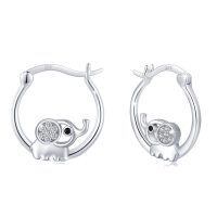 wholesale 925 Sterling Silver Elephant Hoop Earrings with Cubic Zirconia for Women- Rhodium Plated