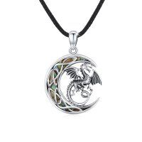 wholesale 925 Sterling Silver Celtic Dragonfly Moon Pendant Necklace with Abalone Shell Inlay for Women- Rhodium Plated