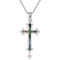 wholesale 925 Sterling Silver Abalone Shell Cross Pendant Necklace for Women- Rhodium Plated
