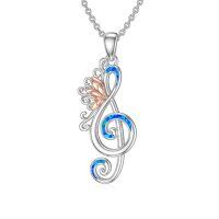 wholesale 925 Sterling Silver Blue Opal Butterfly Treble Clef Pendant Necklace for Women- rhodium
