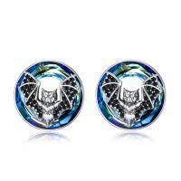wholesale 925 Sterling Silver Blue Crystal Bat Stud Earrings for Women- Rhodium Plated