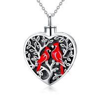 wholesale 925 Sterling Silver Red Cardinal Heart Cremation Jewelry Keepsake Pendant Necklace- Rhodium Plated