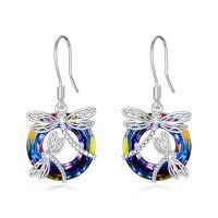 wholesale 925 Sterling Silver Rainbow Crystal Dragonfly Dangle Drop Earrings for Women - Rhodium Plated